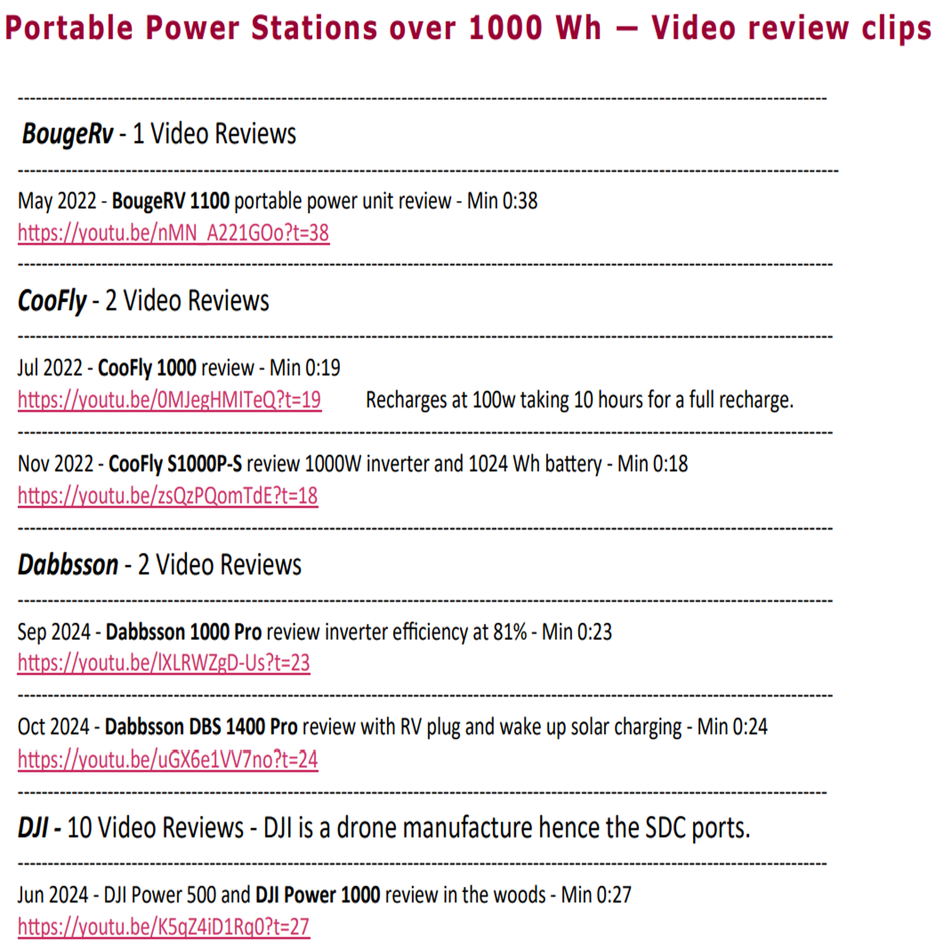 Portable Power Stations over 1000 Watt hours - Video review clips